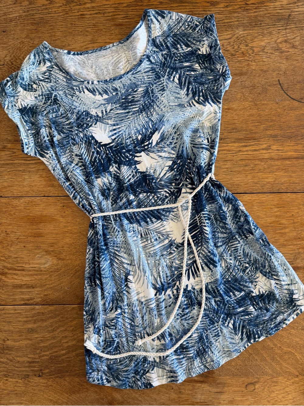 Canyon River Blues Tropical Palm Marled Blue 100% Cotton Dress
